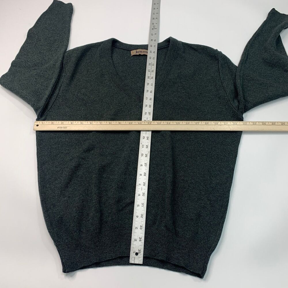 Vintage Jantzen Sweater Mens L Large Hunter Green Knit V Neck Pullover Made USA - Picture 6 of 9